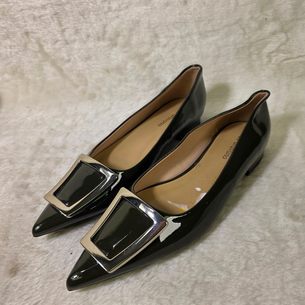 C.Paravano Pointed Toe Flats Dark Green Patent Buckle Womens 37 6
